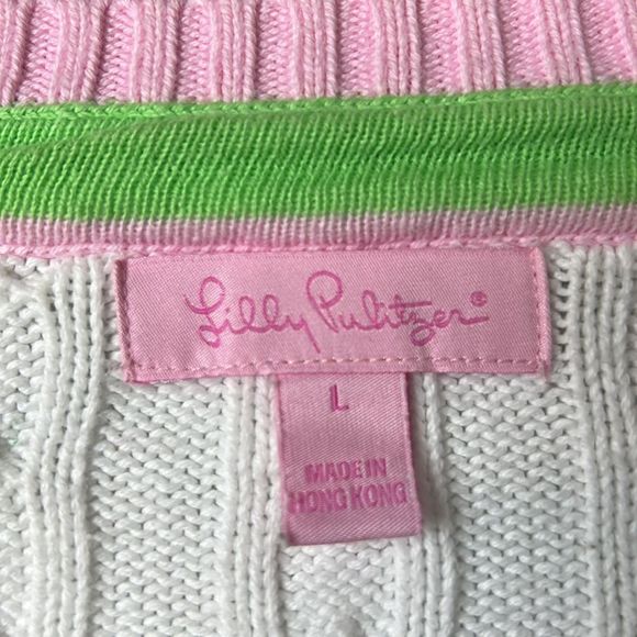 Lilly Pulitzer V Neck Cableknit Sweater Cropped, Size Large - Picture 3 of 5